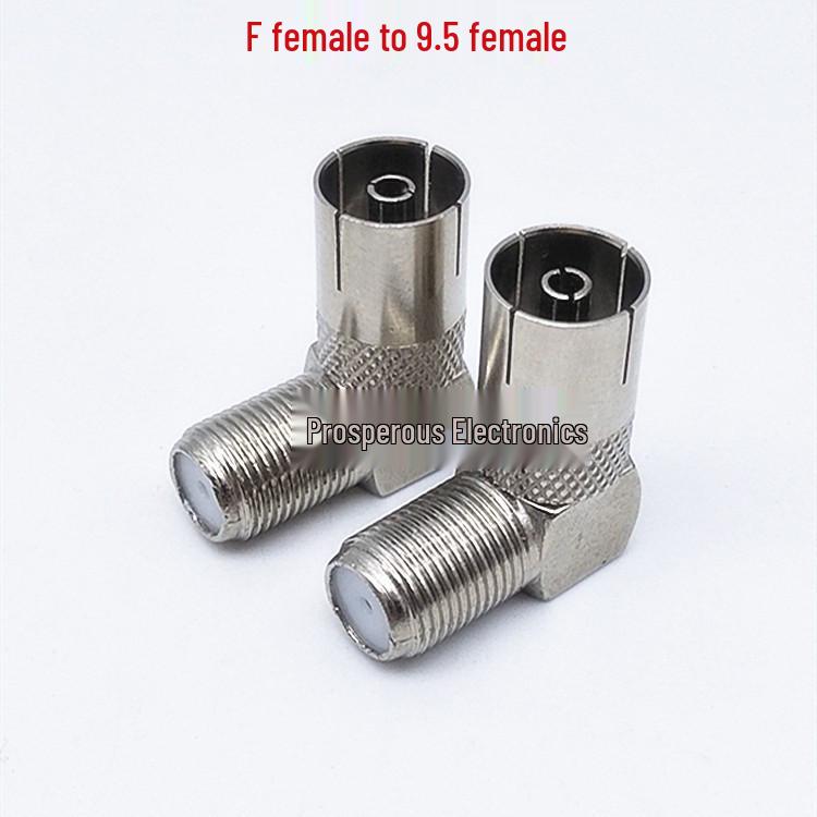 90° Right Angle F Female to 9.5TV Female RF Adapter for British TV 