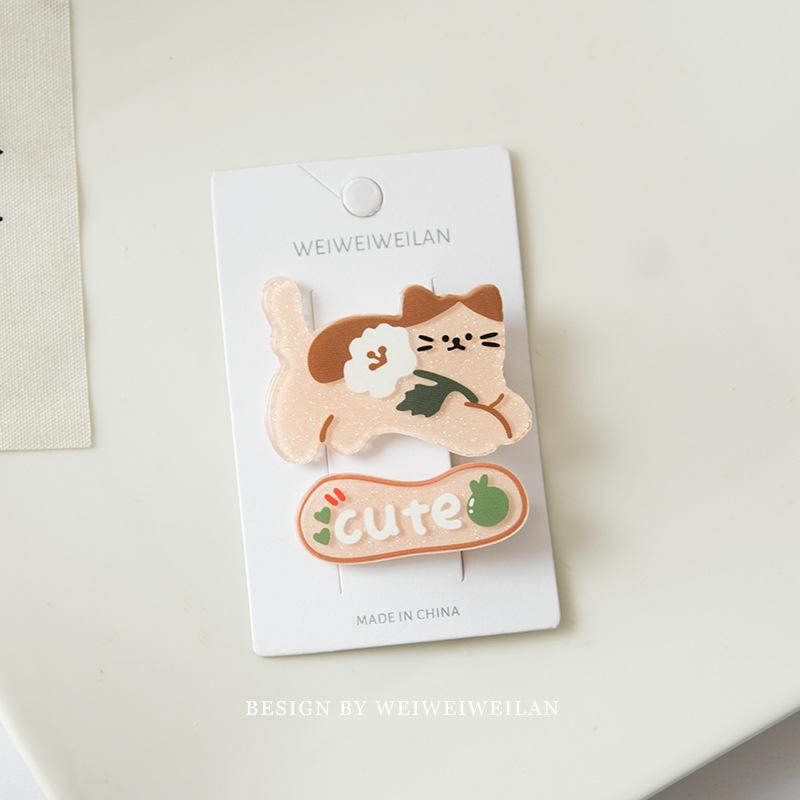 

Acrylic Animal Series Cartoon Hairpin Set with Cardboard One-line BB Clip Sweet Girl Bangs Clip Hair Accessories