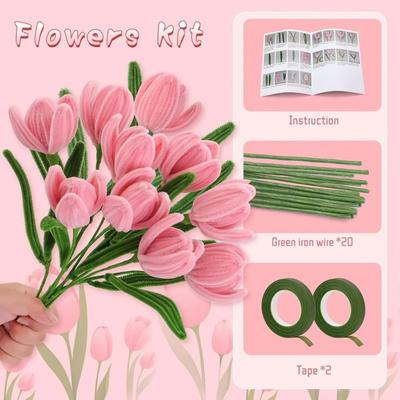 1Set Tulip Pipe Cleaners Craft Supplies with Wrapping Paper for Birthday Creative DIY Home Decoration