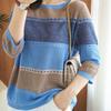 Spring/Summer 2026 Women's Three-Quarter Sleeve Color Block Knit Pullover Sweater
