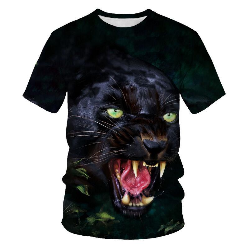 Summer New Style 3D Digital Print round Neck Short Sleeve T-Shirt Lion Tiger Pattern Men's Casual Top Quality Polyester V-Neck
