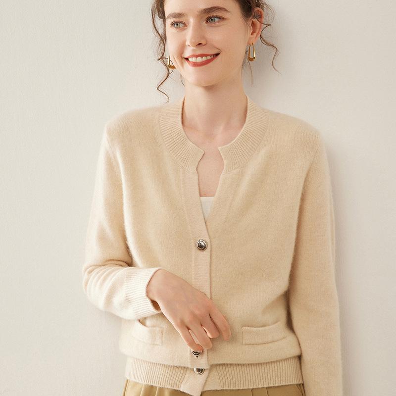 Women's Slim Fit Cashmere Cardigan - Stylish & Versatile Round Neck Knit Sweater