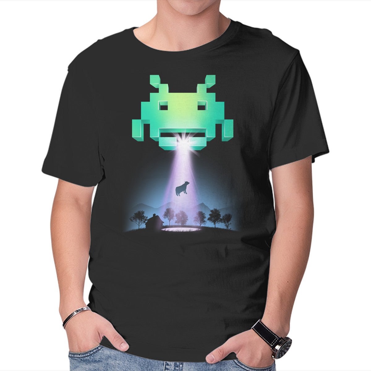 Unisex Crew Neck T-Shirt Invaders from Space Graphic Short Sleeve Casual Tee XXXXL