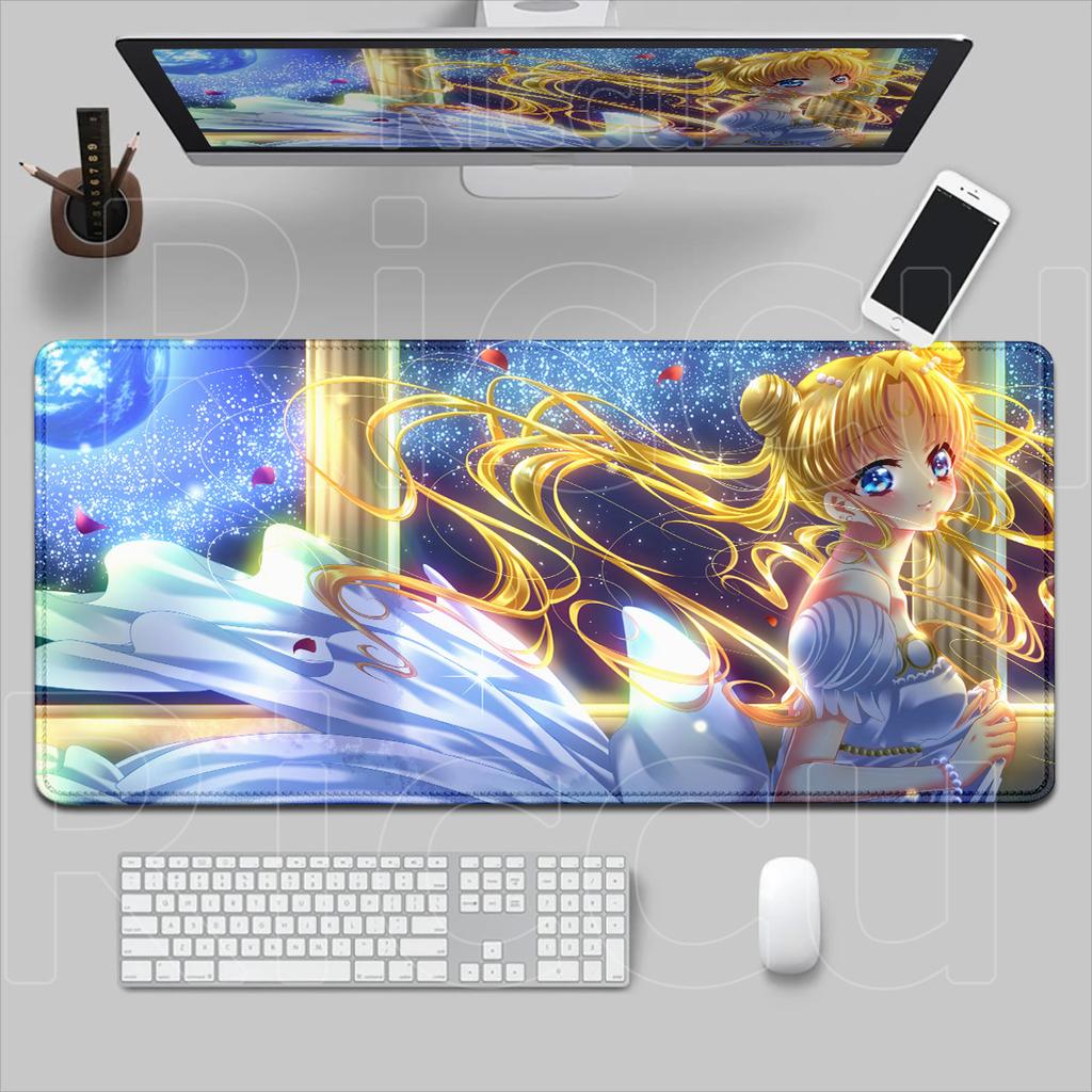 Kawaii Girl Locking Edge Office Desktop Mat Computer Carpet XXL Sailor Moon Washable Mousepad Gaming Laptop Keyboard Accessories