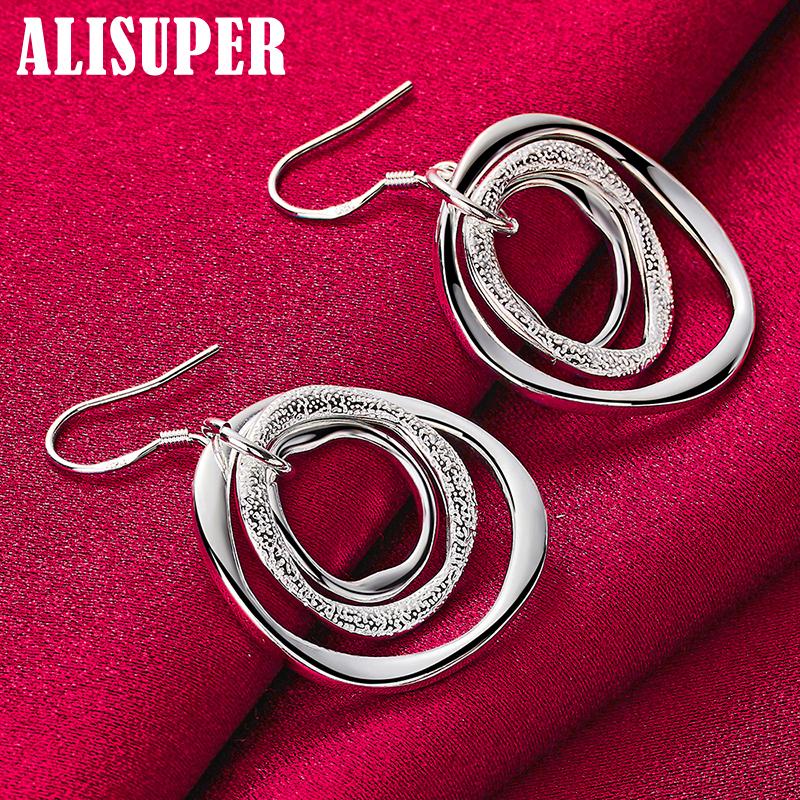925 Sterling Silver Three Circle Drop Earring Jewelry