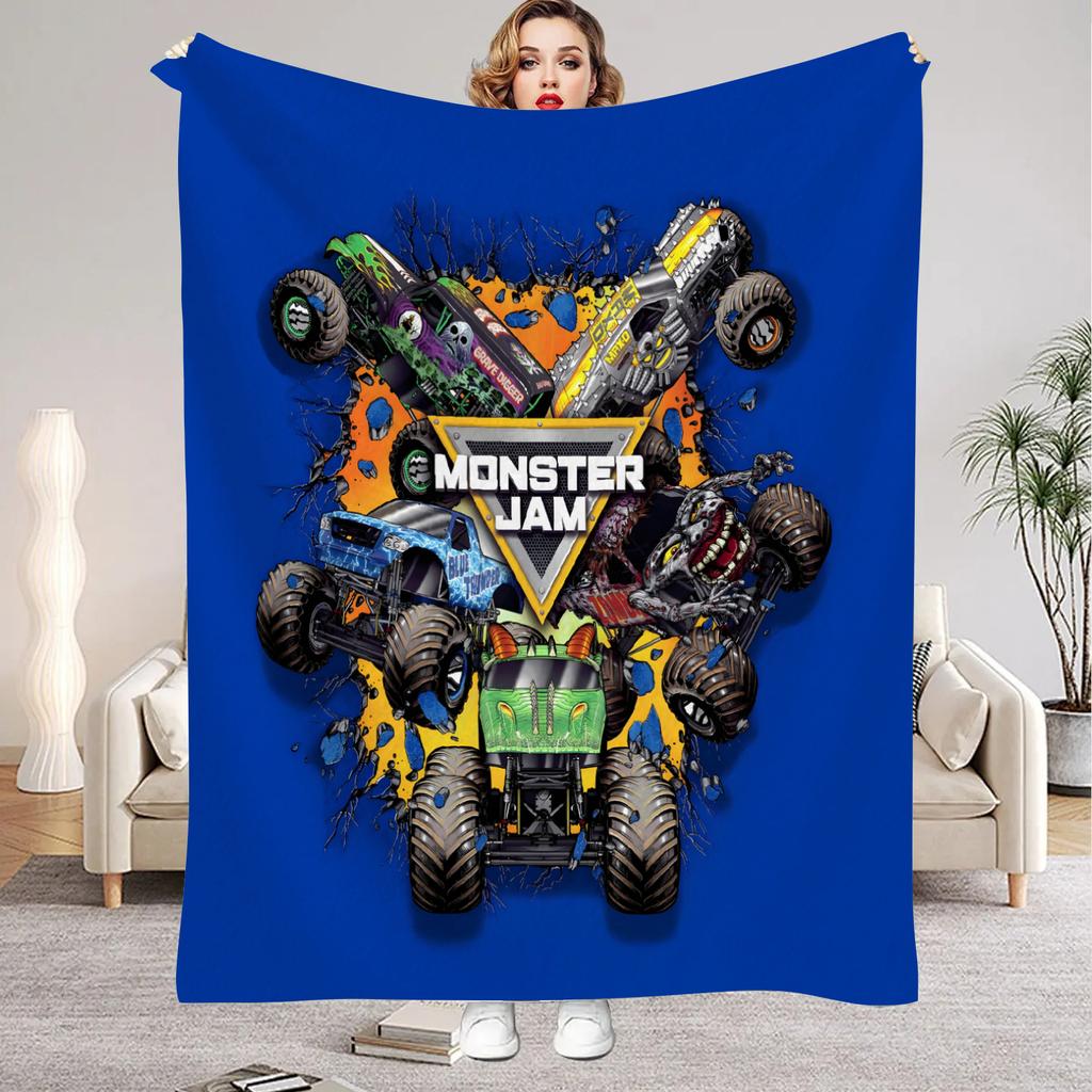 3D Monster Jam Monster Truck Cartoon Flannel Soft Throw Blanket Boys Bedroom Sofa Bed Warm Throw Blanket Picnic