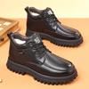 Fashion Designer New Cow Leather Platform  Boots for Men Fashion Casual Soft-soled Warm Men's Cotton Shoes Winter Black Ankle Boots Male