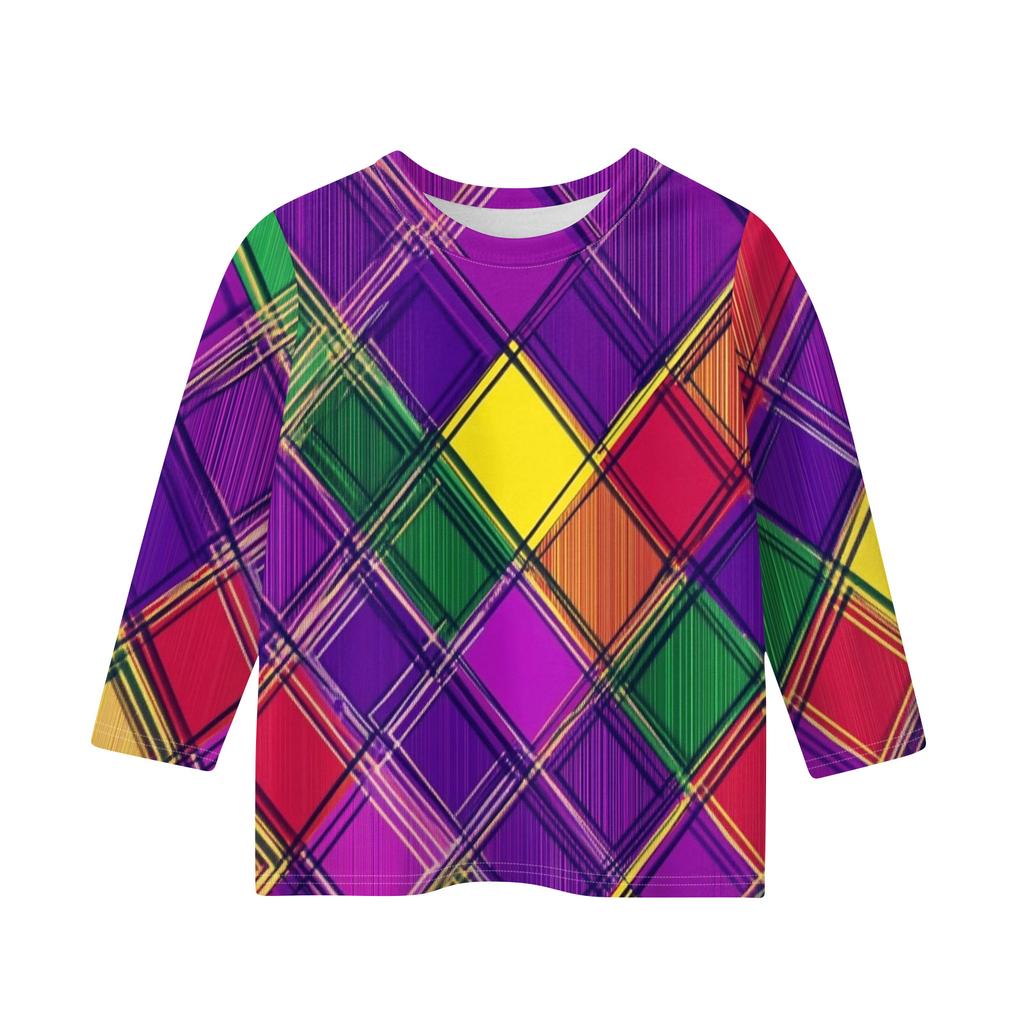 Print Tops For Youth Girls Round Neck 3/4 Sleeves T-Shirts Trendy Tops Outfit Tees