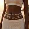 Boho Metal Starfish Shell Waist Chain for Women Summer Beach Sexy Pearl Beaded Belly Chain Bikini Party Vacation Jewelry