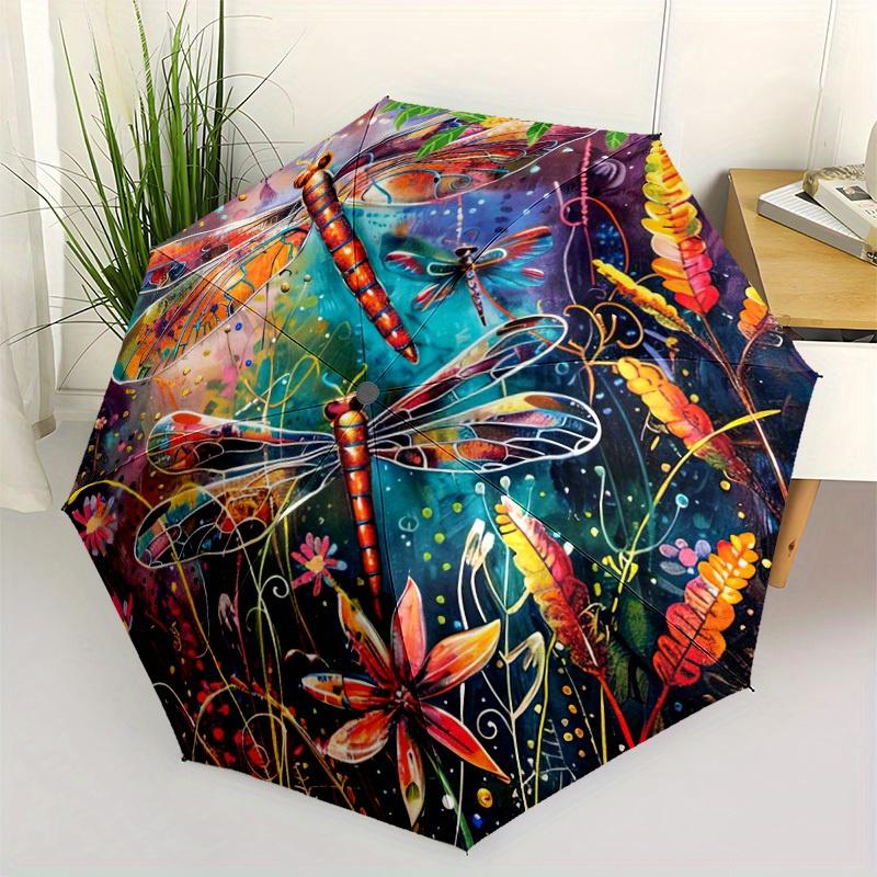 Rainbow Dragonfly Automatic Folding Umbrella Compact Lightweight For Outdoor Adventures
