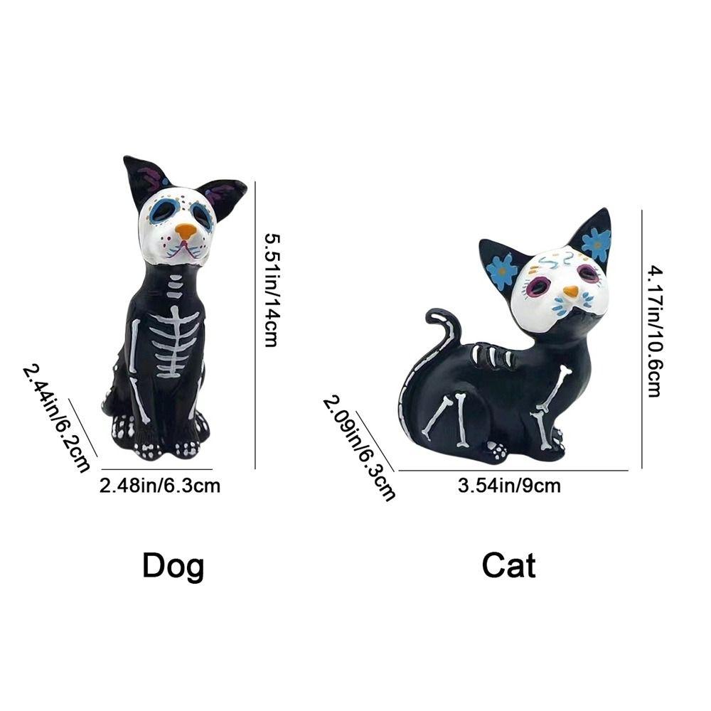 Colorful Black Cat Skeleton Figurine Resin Black Cat Statue Halloween Black Dog Figurine Cabinet