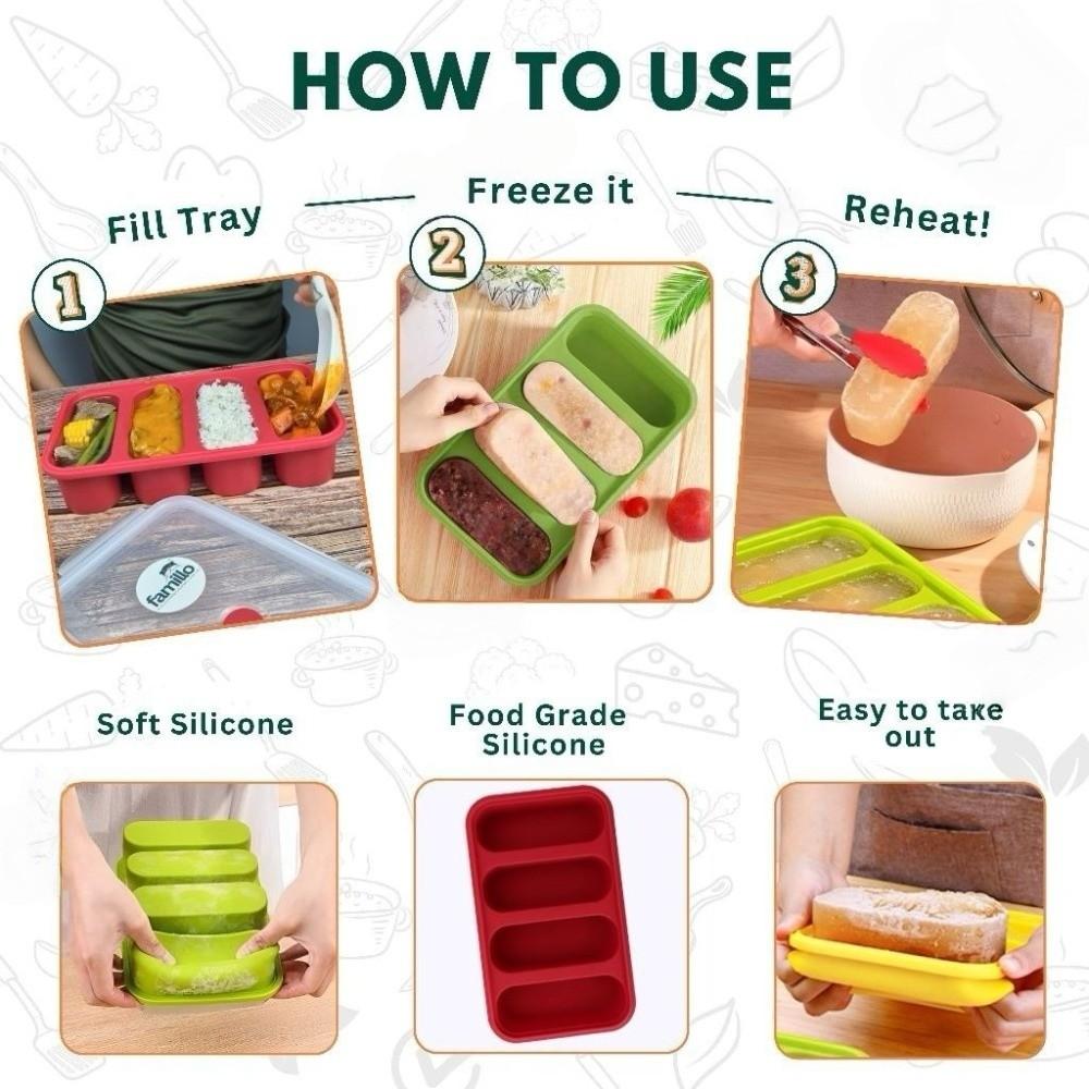 Silicone Freezer Soup Tray 4-Grid Food Meal Molds Multipurpose Soup Ice Cube Molds  Soup Storage