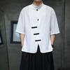 Men Linen Shirt Summer Light Thin Short Sleeved Streetwear Loose Oversize Casual Chinese Style Shirt Tang Suit Hanfu