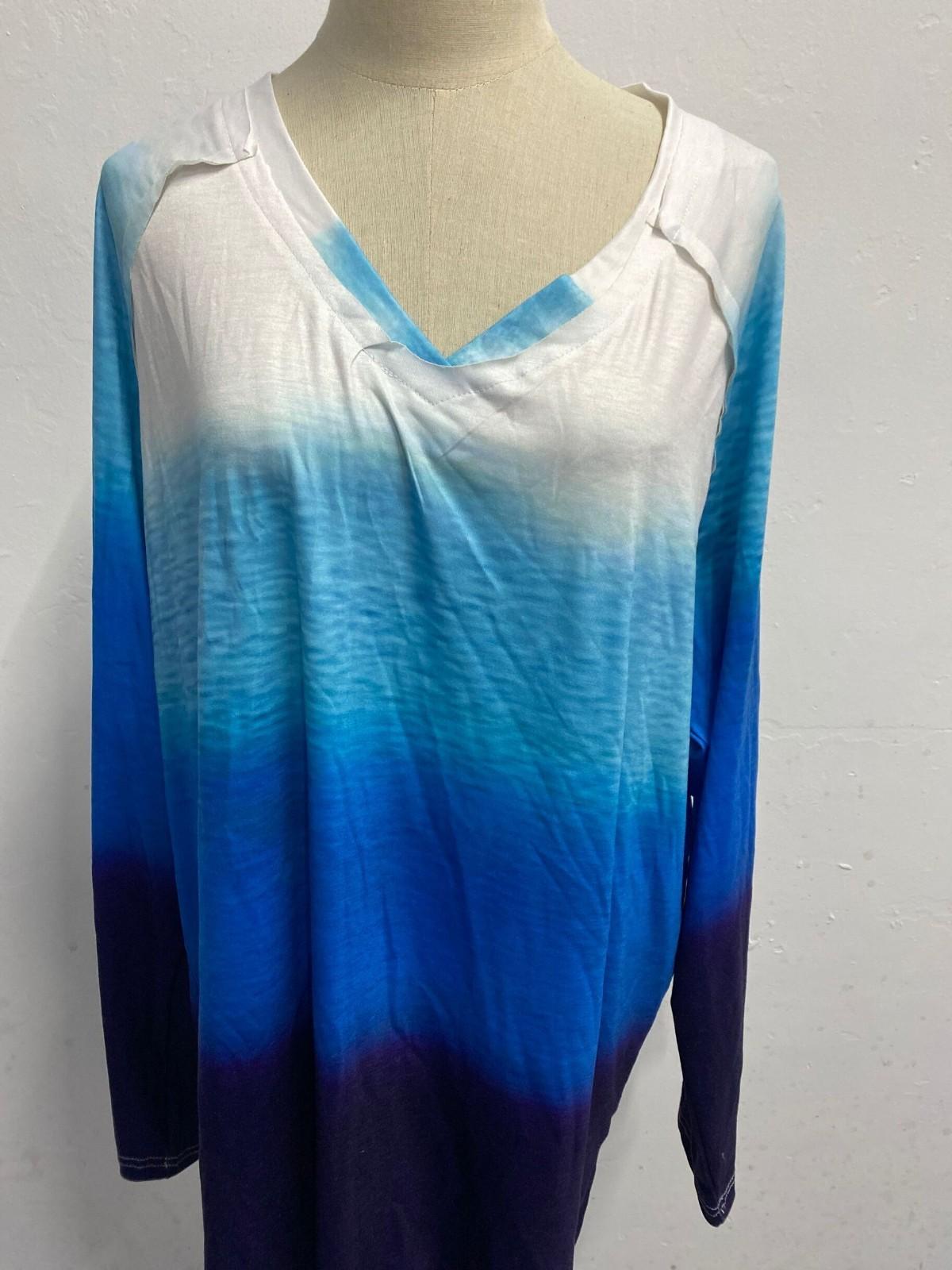 

Женская футболка с длинными рукавами и v-образным вырезом, повседневный топ с цветочным принтом и принтом тай-дай S синий