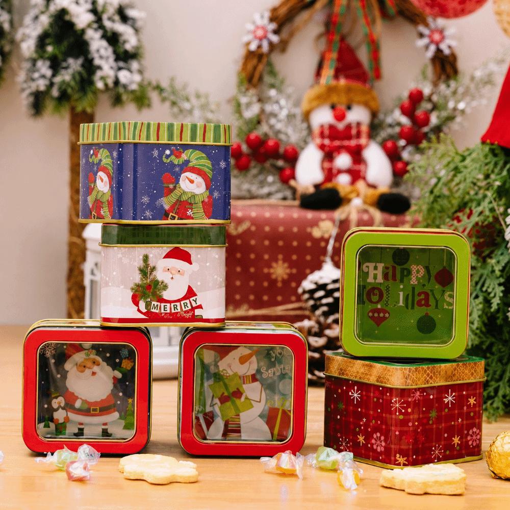 Cartoon Christmas Storage Box Stackable Jar Christmas Snowman Box Cookie Chocolate Tin  Celebration