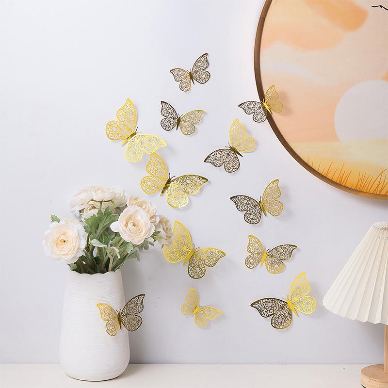 12Pcs/set 3D Hollow Butterfly Wall Sticker for Home Decoration DIY Wall Stickers Modern Wall Art Living Room Decoration