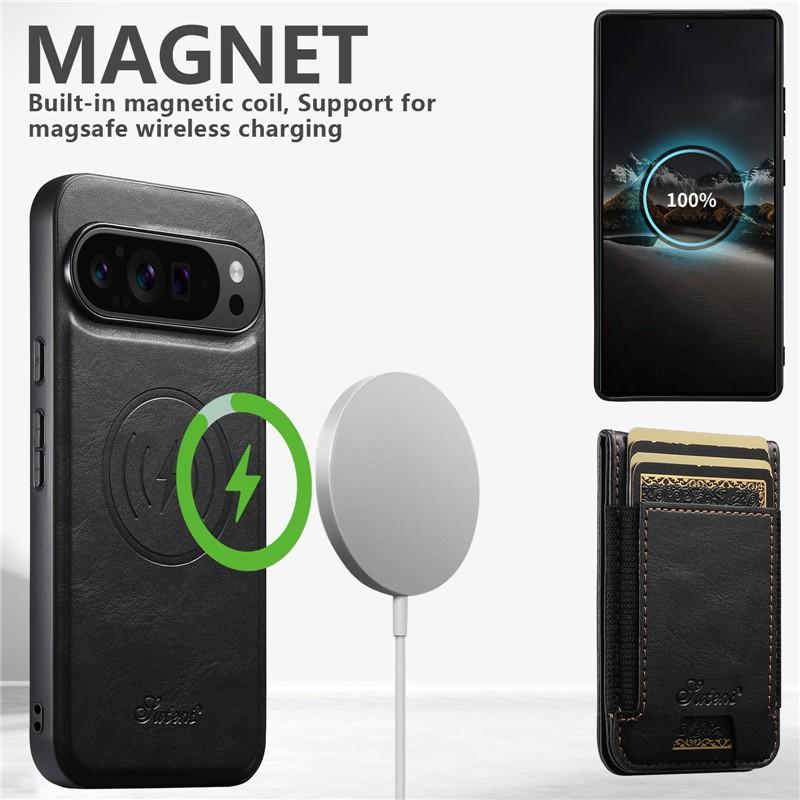 For Magsafe Magnetic Charging Case For Google Pixel 9 10 Pro XL 6A 7A 8A 6/7/8 Pro Retro Leather 2 IN 1 Removable Wallet Cover