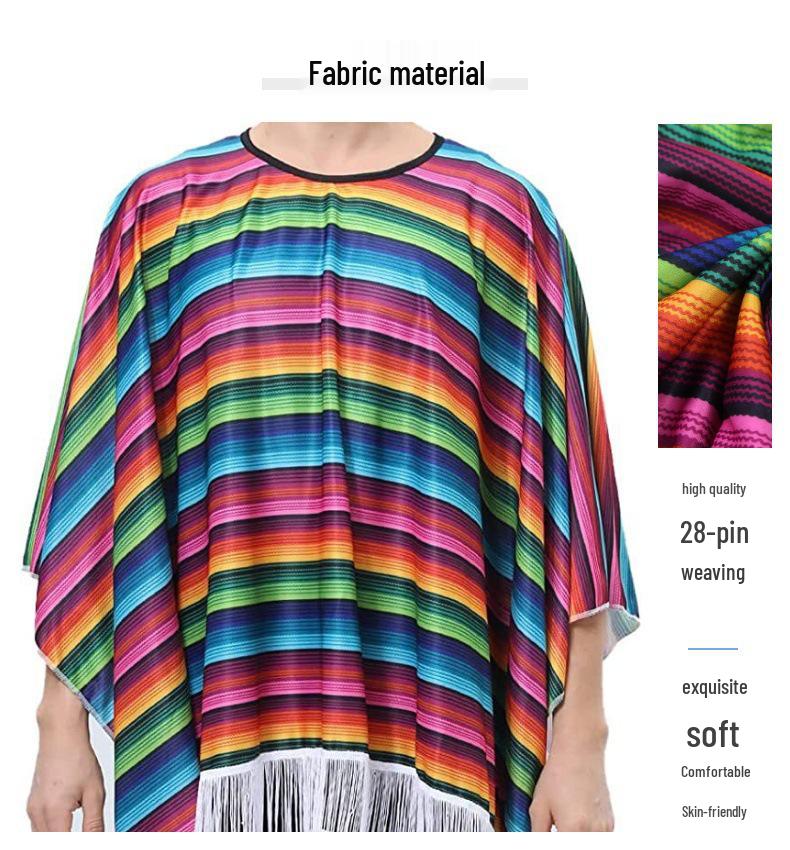Girl's Mexican Halloween Costume Shawl Cape - Cosplay Role-Playing Cloak