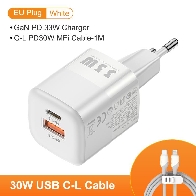 Kuulaa Carregador usb c 33w gan tipo c pd carregamento rápido para iphone 13 12 11 max pro xs 8 plus para ipad air 4 ipad 2021 mini