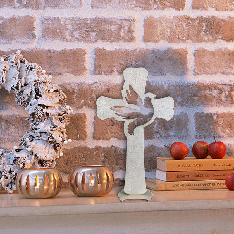 10PCS Wooden Crosses Standing Candlestick Projection Jesus Crucifix Christian Baptism Table Centerpieces First Communion Decor