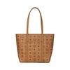 MCM Cognac Visetos Monogramm-Tragetasche mit goldener Logo-Platte & strukturierter Silhouette für den täglichen Gebrauch & Reisen