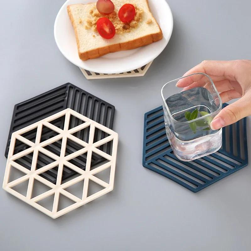 4/6Pc Silicone Trivet Mat And Hot Pads Hexagon Heat Resistant Multifuntion Kitchen Tool Counter Mat Silicone Placemat Pot Holder
