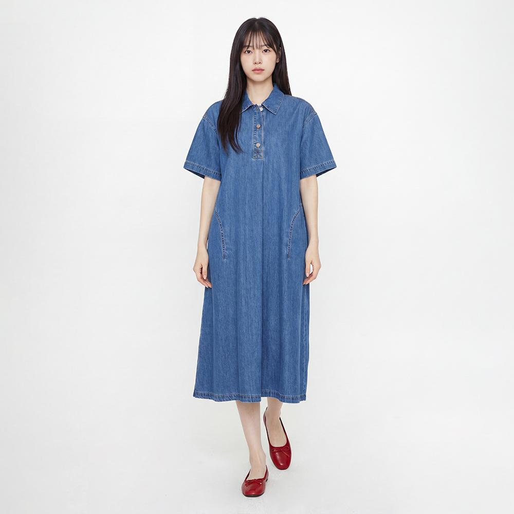 Rap Short Sleeve Shirt-Style Flare Long Dress As2Do561