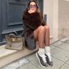 Womens Faux Fur Coat Mid-Length Turn-Down Collar Warm Brown Coffee Outerwear Urban Chic Fall 2025