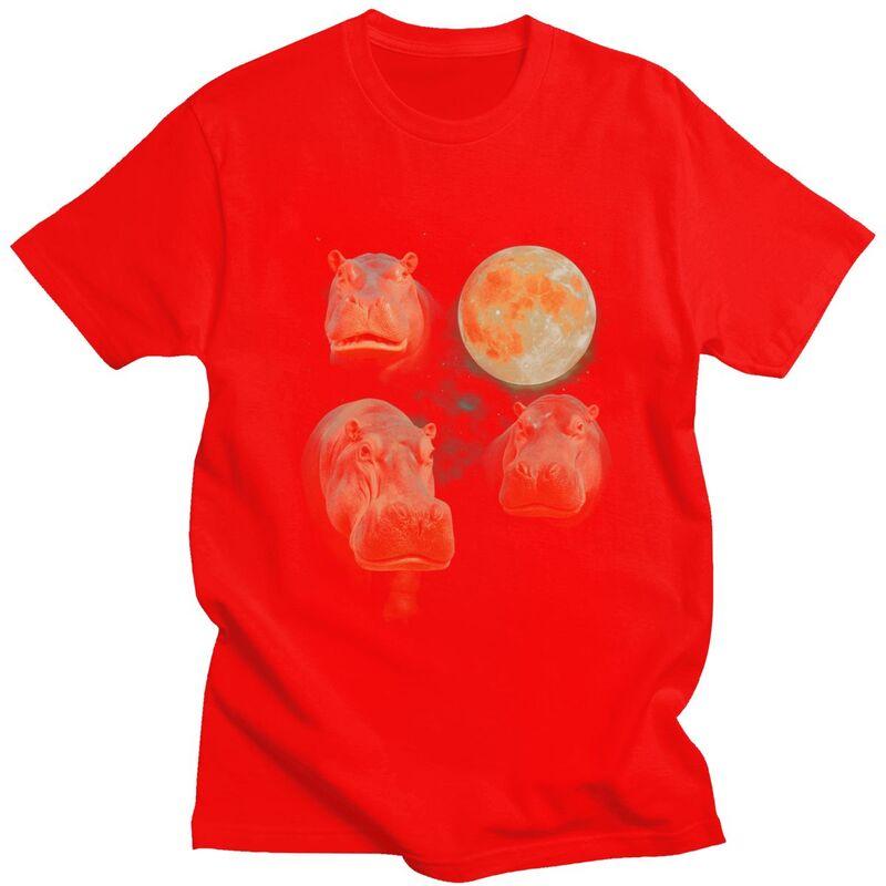 Three Moon Hippos T Shirt Men Women Short Sleeves Novelty Graphic Clothing Streetwear Loose Oversized 100 Cotton Camisetas