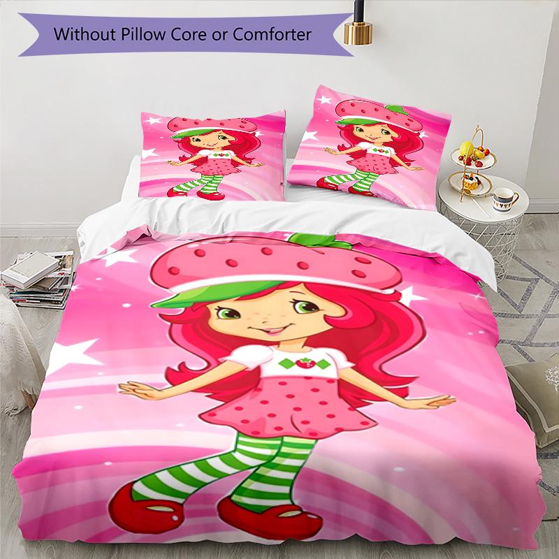 3pcs Princess Strawberry11 Design Cover Set - HD Printed Bedding with 1 Cover and 2 Pillowcases - Perfect for Home and Dorm Decor