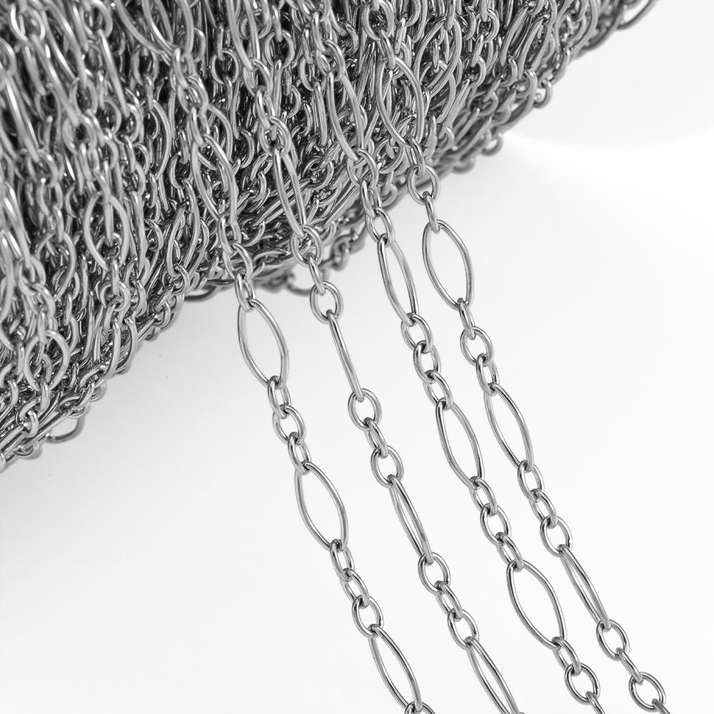 1M Stainless Steel Frosted Rounded Square Punk Chains Hip-hop Necklaces Oval Cross Chains Accessory for DIY Jewelry Making Gifts