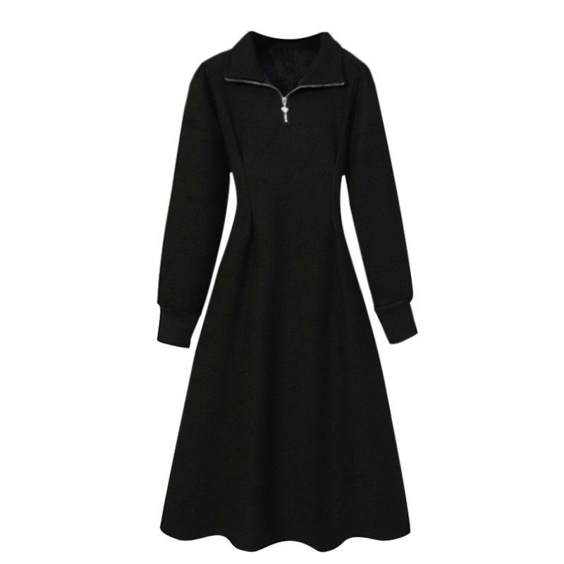 

Polo collar new thickened sweater autumn and winter dress women s waist, age reduction, thin medium and long temperament, long dress inside S чёрный