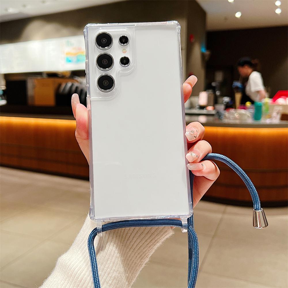 

Чехол-шнурок для Samsung Galaxy S24 Ultra S23 S22 Plus S20 S21 FE A55 A54 с ремешком через плечо, жесткий акриловый противоударный чехол For S24 Ultra&Case & Strap