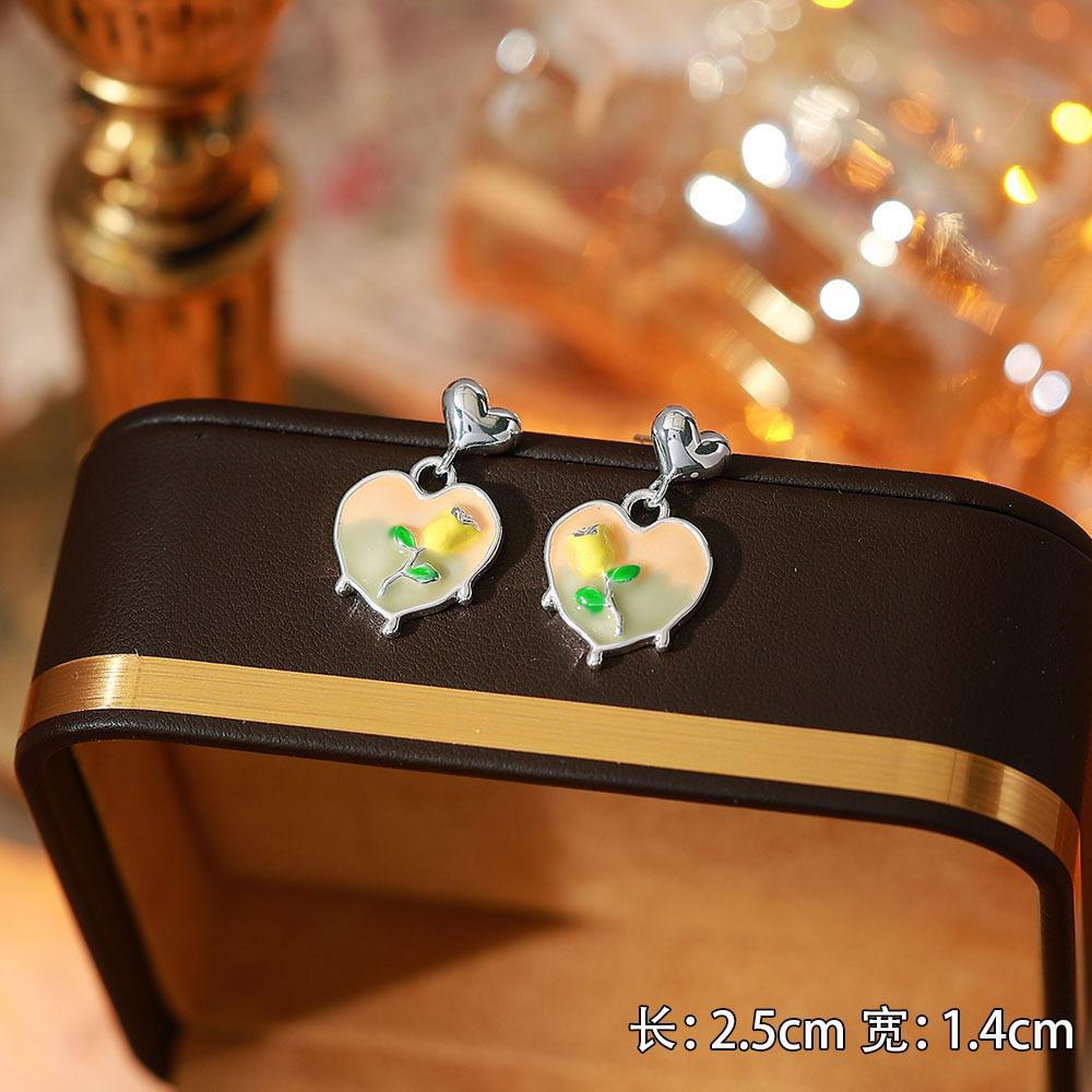 Ainibenni Original Design Enamel Painted Earrings for Women, Monet Garden Oil Painting Style Stud Earrings