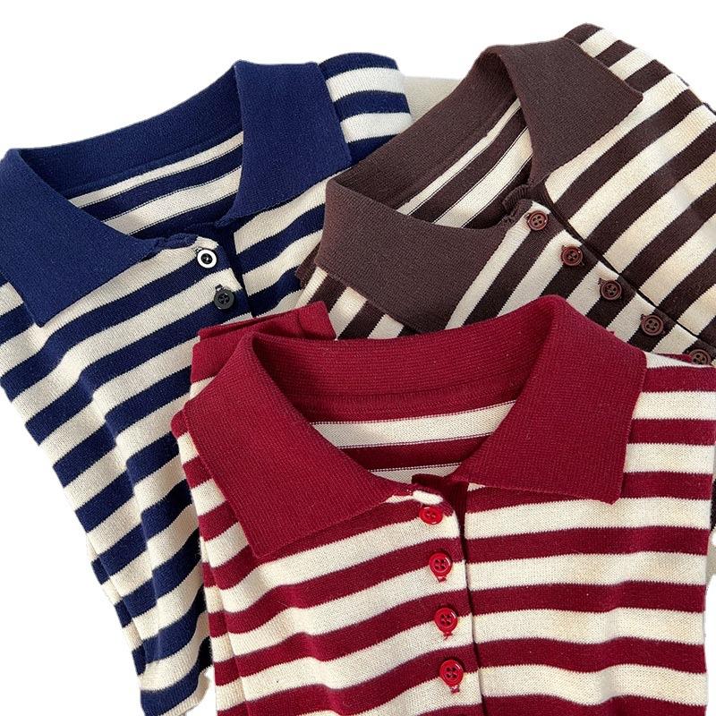 Top Polo Rigato Cotone Pettinato Manica Corta Estivo Ultimo Vestibilità Comoda e Versatile Slim Maglia a T-shirt Contrasto Top