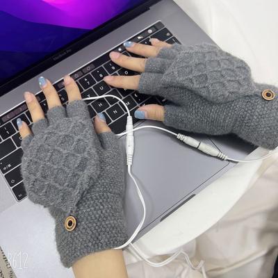 USB Electric Heating Gloves Knitted Checkered Jacquard Electric Heating Gloves Winter Hand Warmers