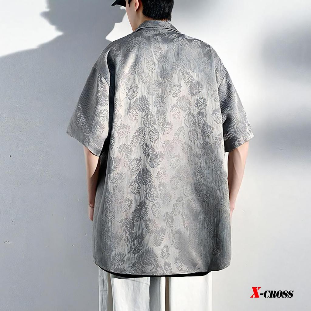 Print Short Loose Plus Korean Street Summer Soft to the Japanese Front Longer Slightly Slim Mode X-cross Men's All-Over Shirt, Sleeve, Stylish,
