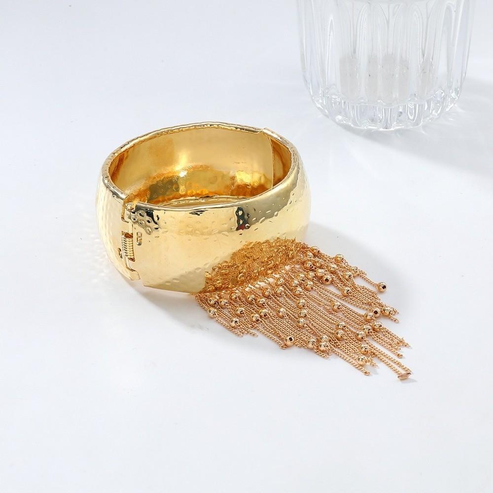 Silver-Tone Plated Tassel Cuff Bracelet High-Polished Finish Hypoallergenic Material Statement Metal Jewelry
