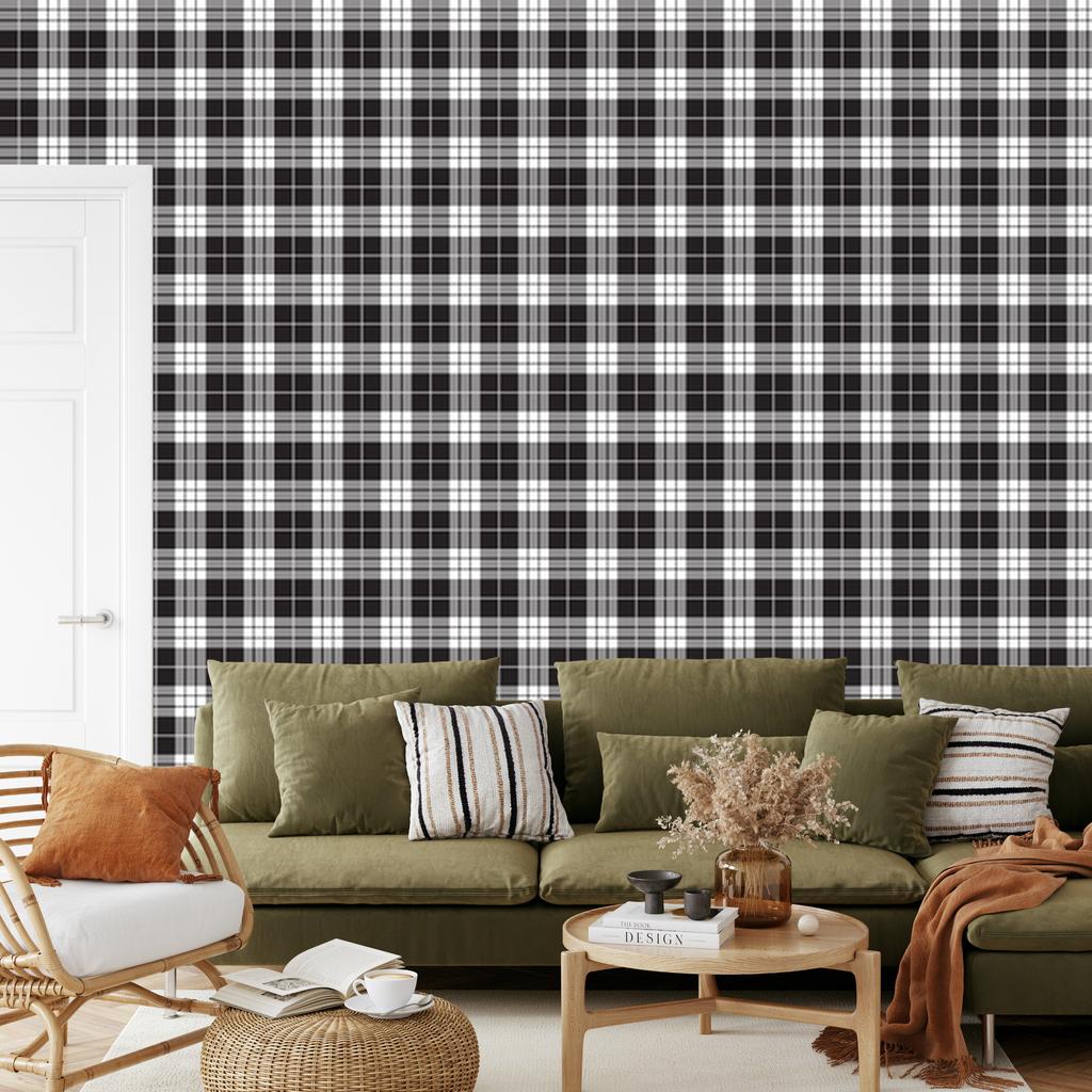 Wallpaper Black and White Checkered Gray for Living Room and Bedroom 50x1000