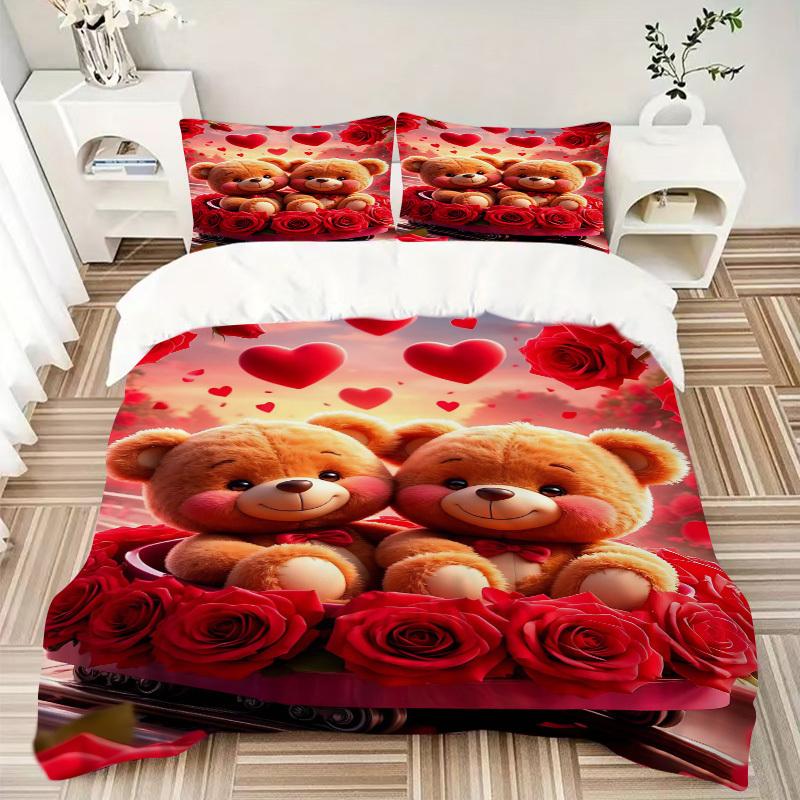 3pcs Anime Teddy Bear Bedding Set - Includes One Quilt Cover and Two Pillowcases (No Core) - Perfect for Bedroom and Guest Room Decoration -
