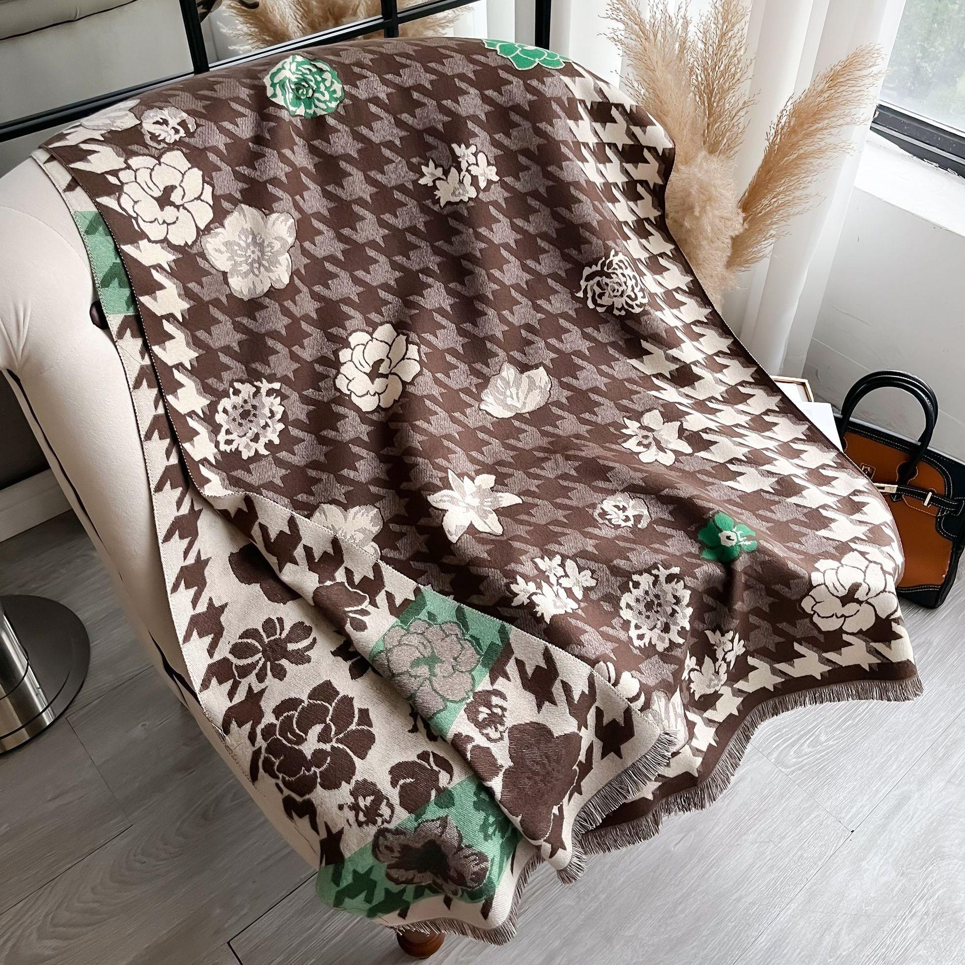 

Thousands Of Bird Grids, Plants, Flowers, Camellias, Fashionable And Versatile, Confident And Elegant Imitation Cashmere Thermal Scarf 185*65cm