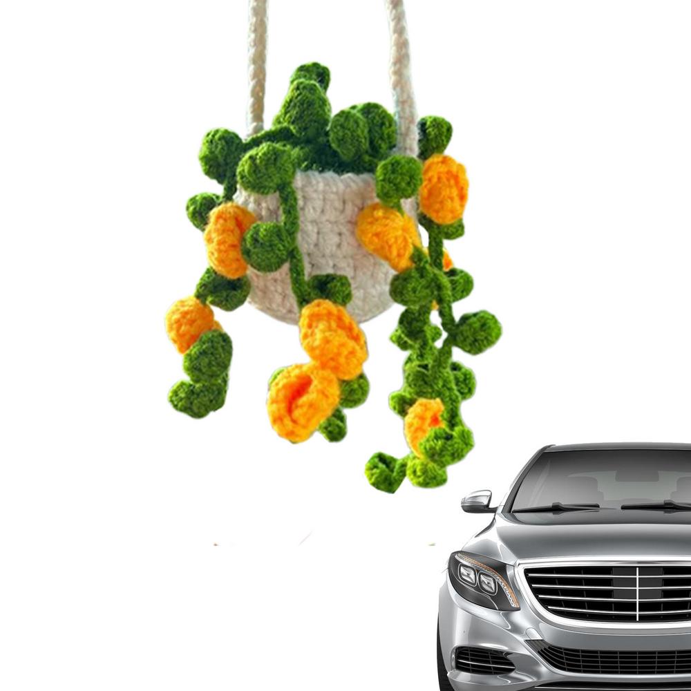 

Car Dashboard Plant Decor Cute Car Decorations Crochet Rear View Mirror And Dashboard Ornaments Long-Lasting Charm For