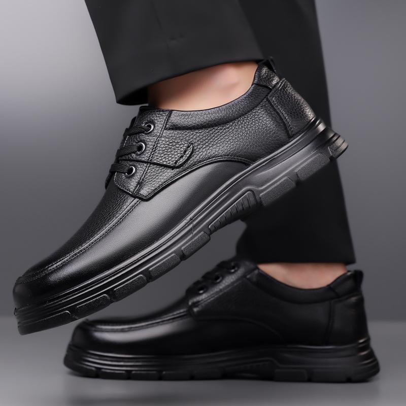 Men's Leather Shoes Flat Casual Shoes Male Footwear Soft Comfortable Black