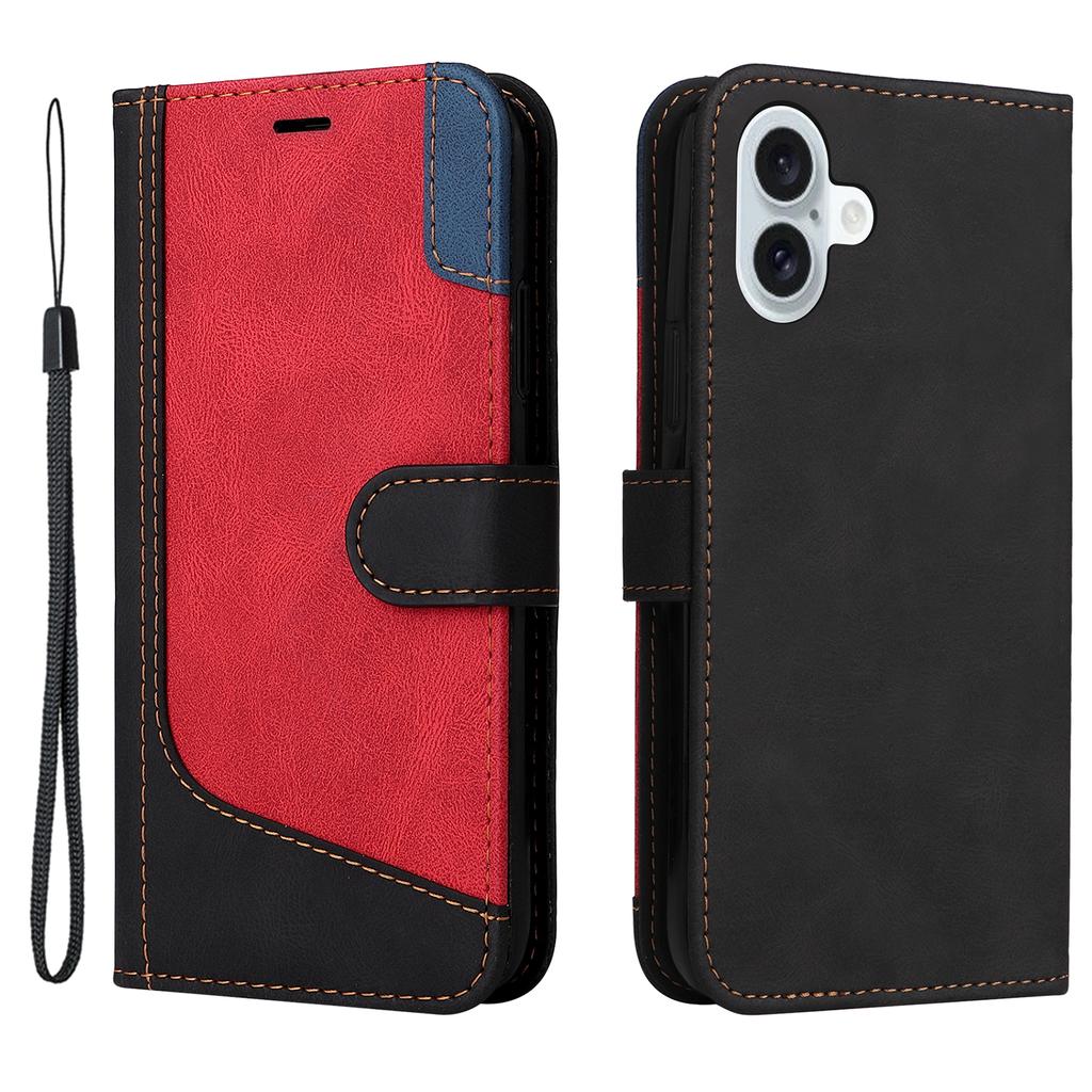 For iPhone 16 Plus Case 3-color Splicing PU Leather Wallet Phone Cover