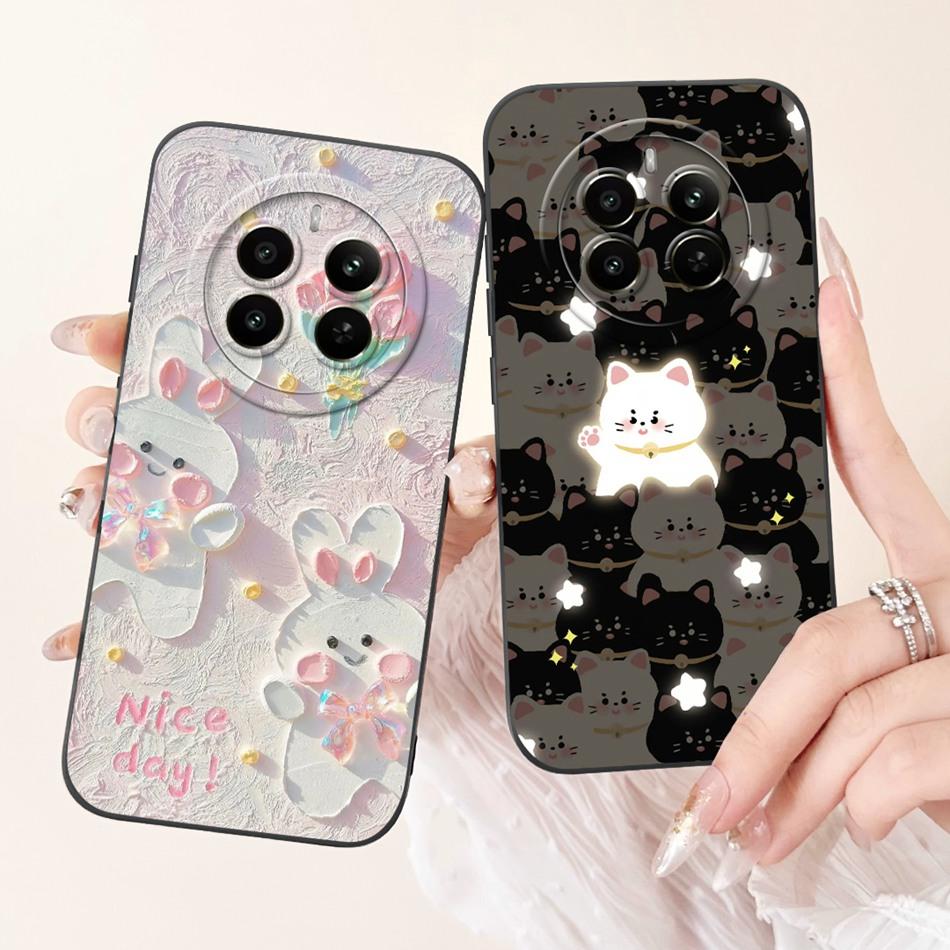 Für Realme 12 Pro+ 12Pro 5G Handyhülle Realme 12 Pro Plus 5G Elegante Blumige Katze Bemalt Weiches Silikon Schlichte Stoßfeste Hüllen