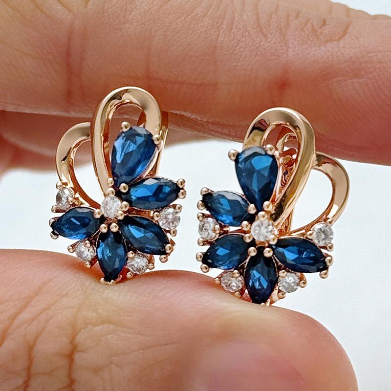 Einzigartige Ohrringe in Roségold für Damen, blaue Zirkonia-Ohrhänger, ethnischer Schmuck für jeden Tag blue