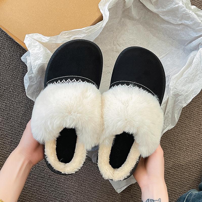 Fashion 2025 Winter Warm Fluffy Platform Slippers for Women Fashion Striped Faux Fur Home Shoes Woman Thick Sole Non Slip Plush Slippers