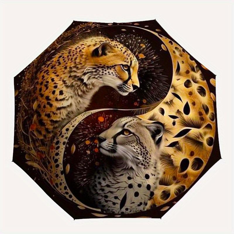 "Yin Yang Cheetahs: A Unique Circular Art Print"Umbrella, Portable 3-Fold Compact Umbrella for Men & Women ES41