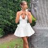 European and American sexy sleeveless neck jacquard v-neck jacquard bow celebrity dress dress
