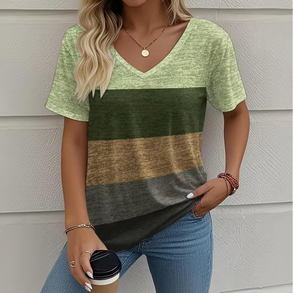 Women's new fashionable and elegant short sleeved T-shirt summer women's noble and simple 3D printed top T-shirt